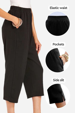 Ultra-Comfort With a Refined Touch: High Waist Stretch Cropped Pants With Pockets